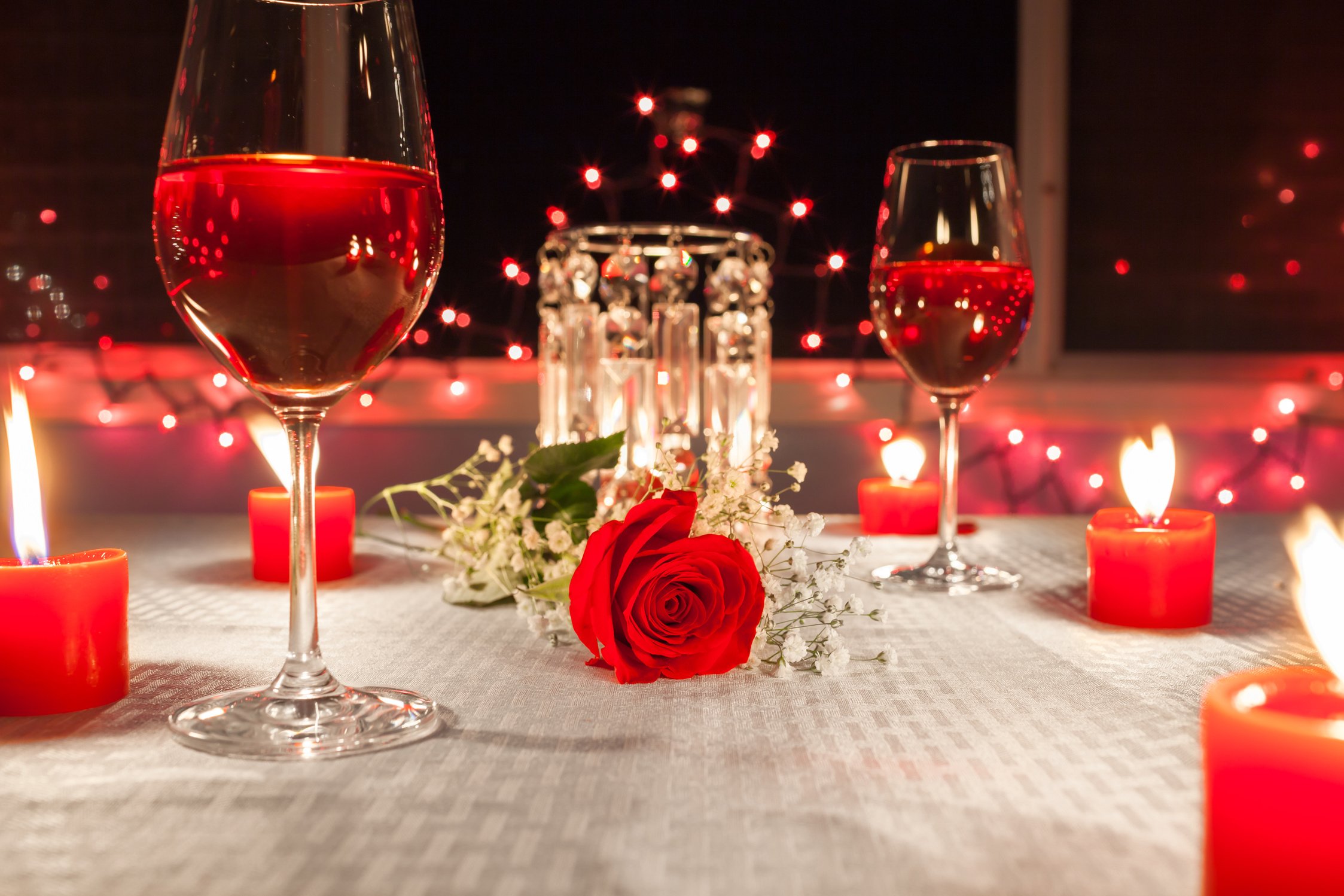 Romantic candlelight dinner. Valentines Day.